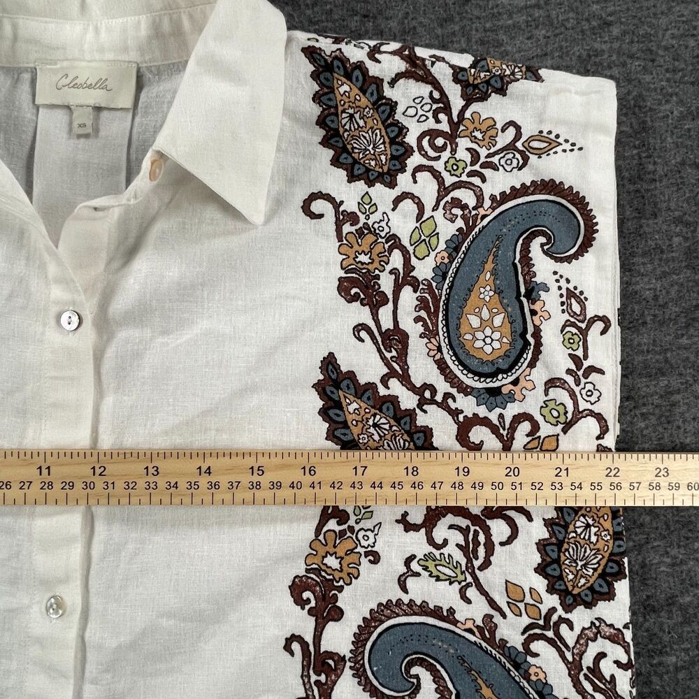 Cleobella XS White Paisley Coastal Linen Blend Lagenlook Cropped Boho Blouse - Picture 7 of 13